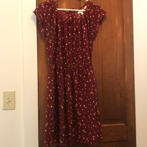 LC Lauren Conrad Maroon Cherry Print Dress